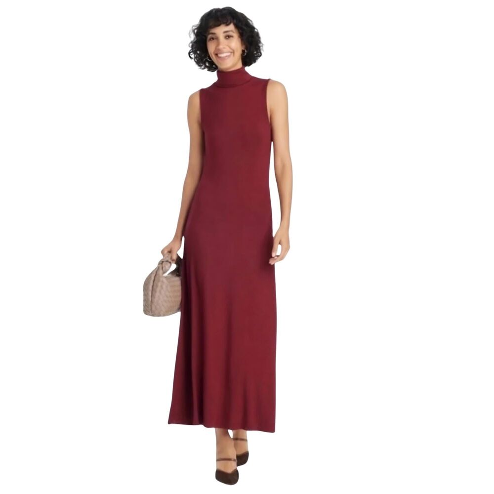 A New Day Burgundy Sleeveless Turtleneck Maxi Dress NWT Small